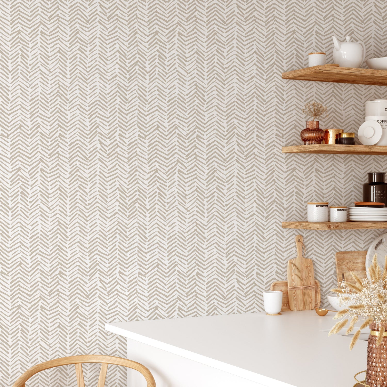 Beige Terracotta Herringbone Wallpaper