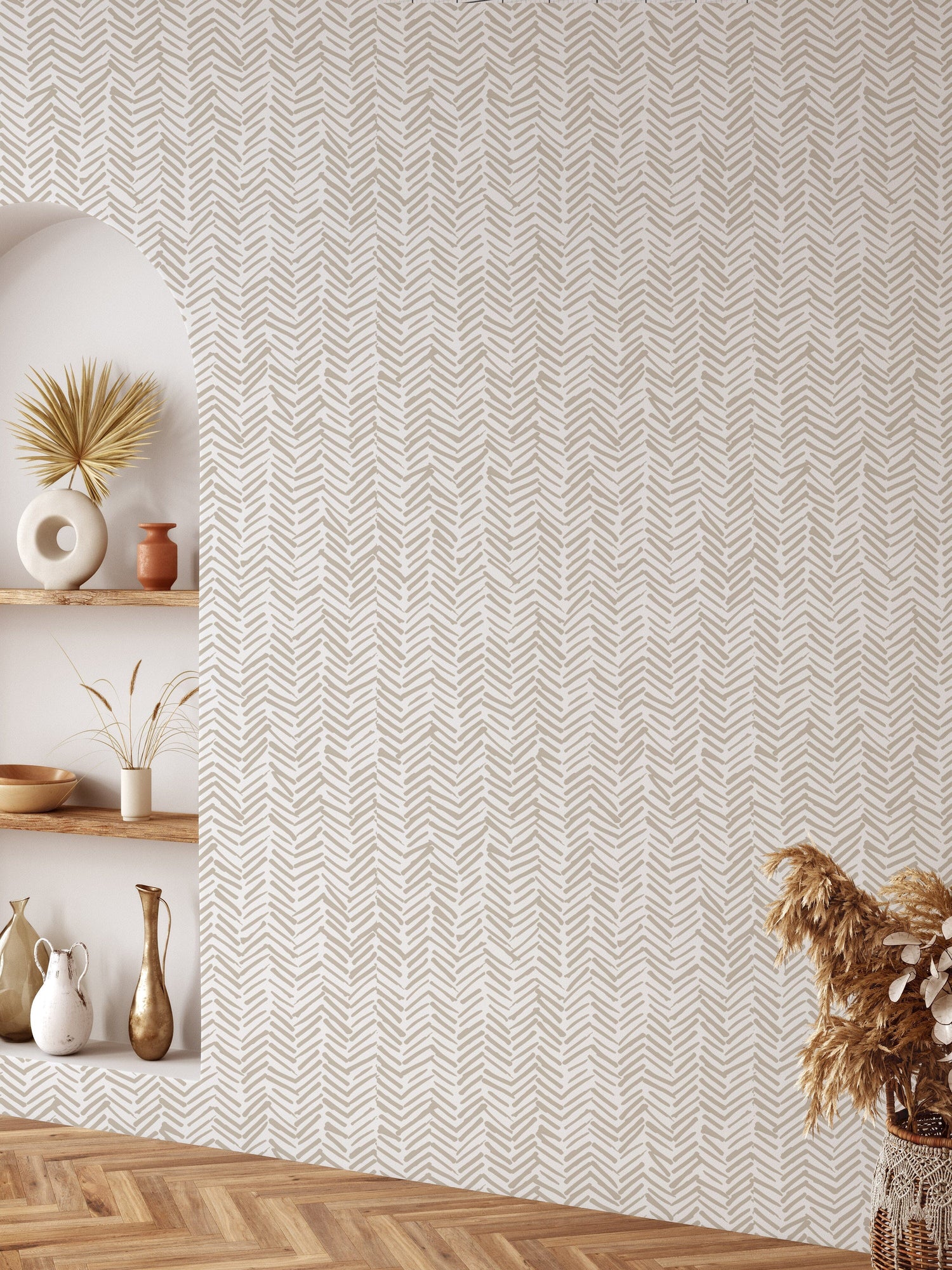 Beige Terracotta Herringbone Wallpaper