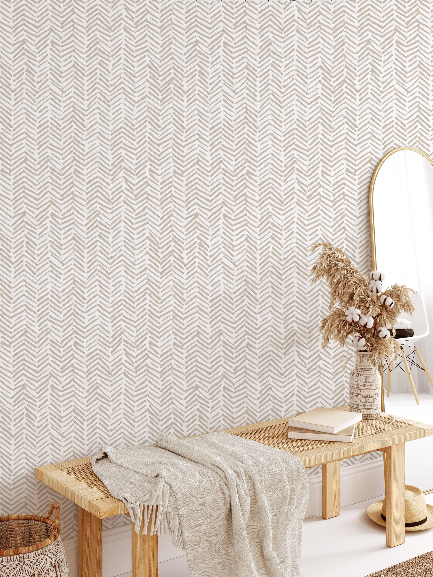 Beige Terracotta Herringbone Wallpaper