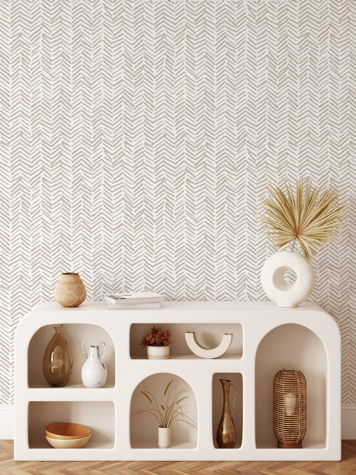 Beige Terracotta Herringbone Wallpaper