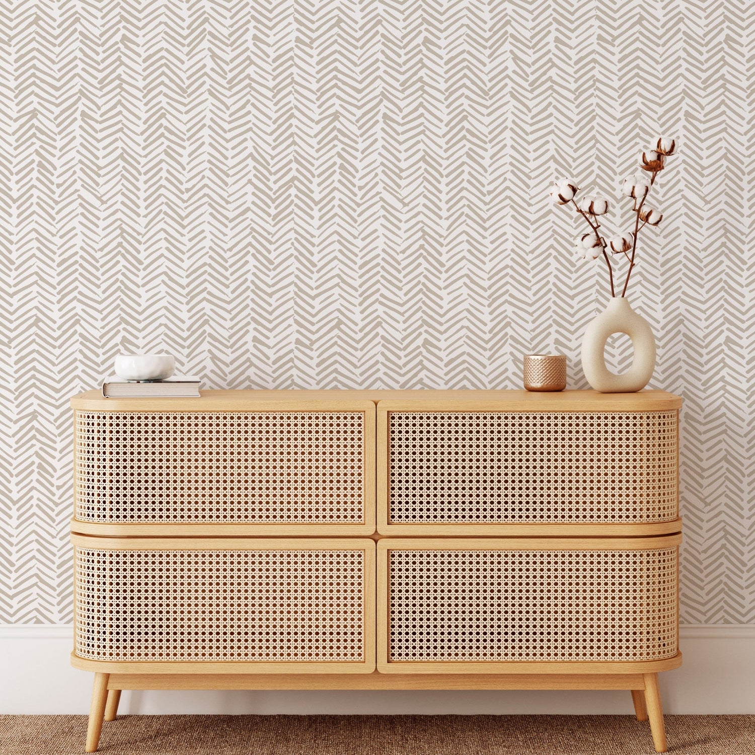 Beige Terracotta Herringbone Wallpaper
