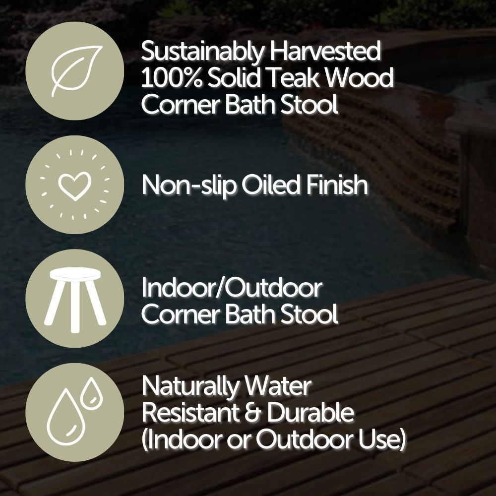 Tanzania Oiled Teak Shower and Bath Corner Stool with Shelf - 17.5"