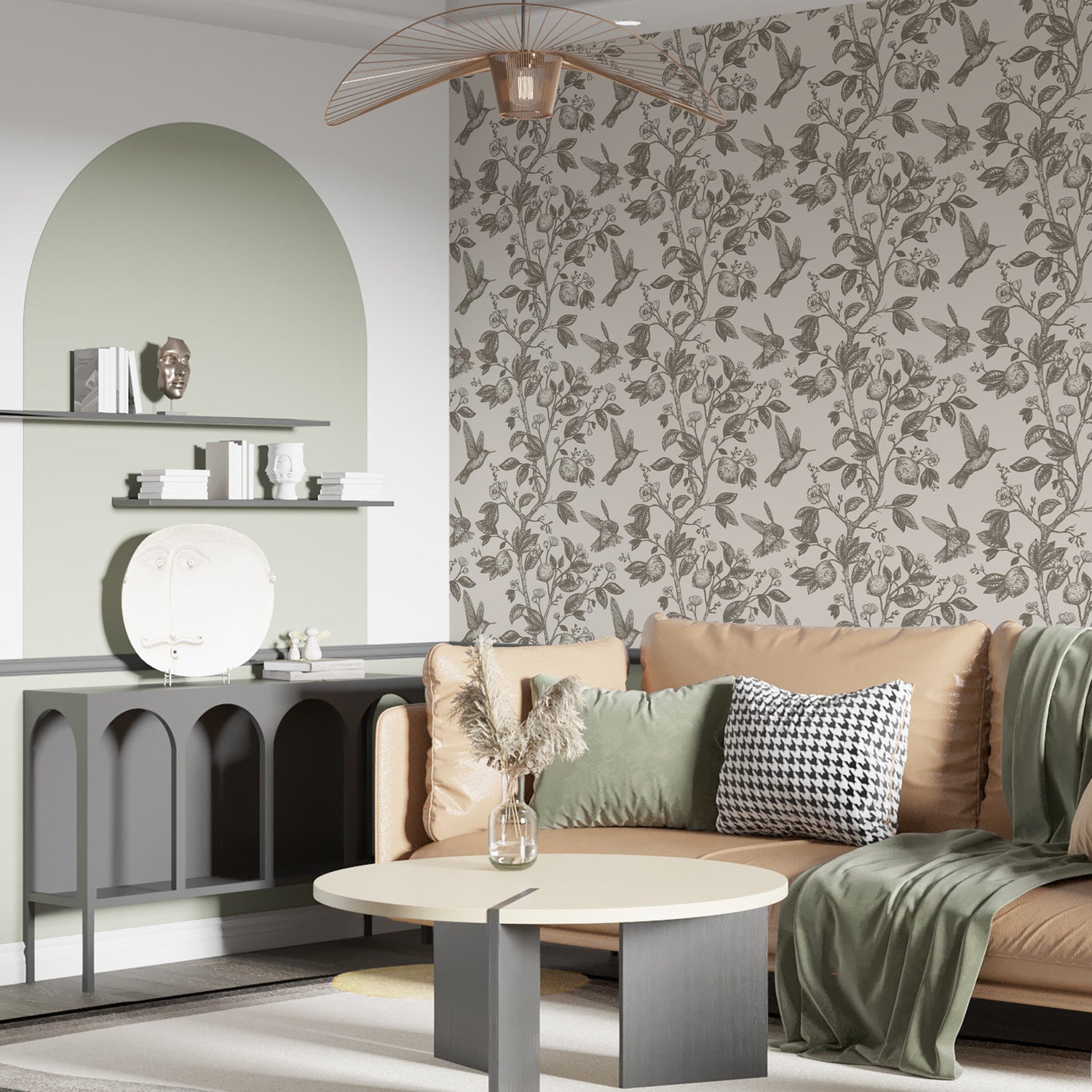 Bespoke Vintage Hummingbird & Lemon Wallpaper - Botanical Elegance