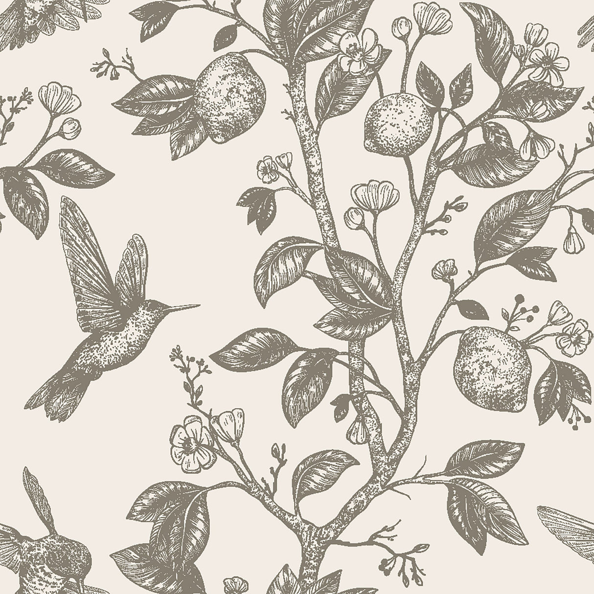 Bespoke Vintage Hummingbird & Lemon Wallpaper - Botanical Elegance