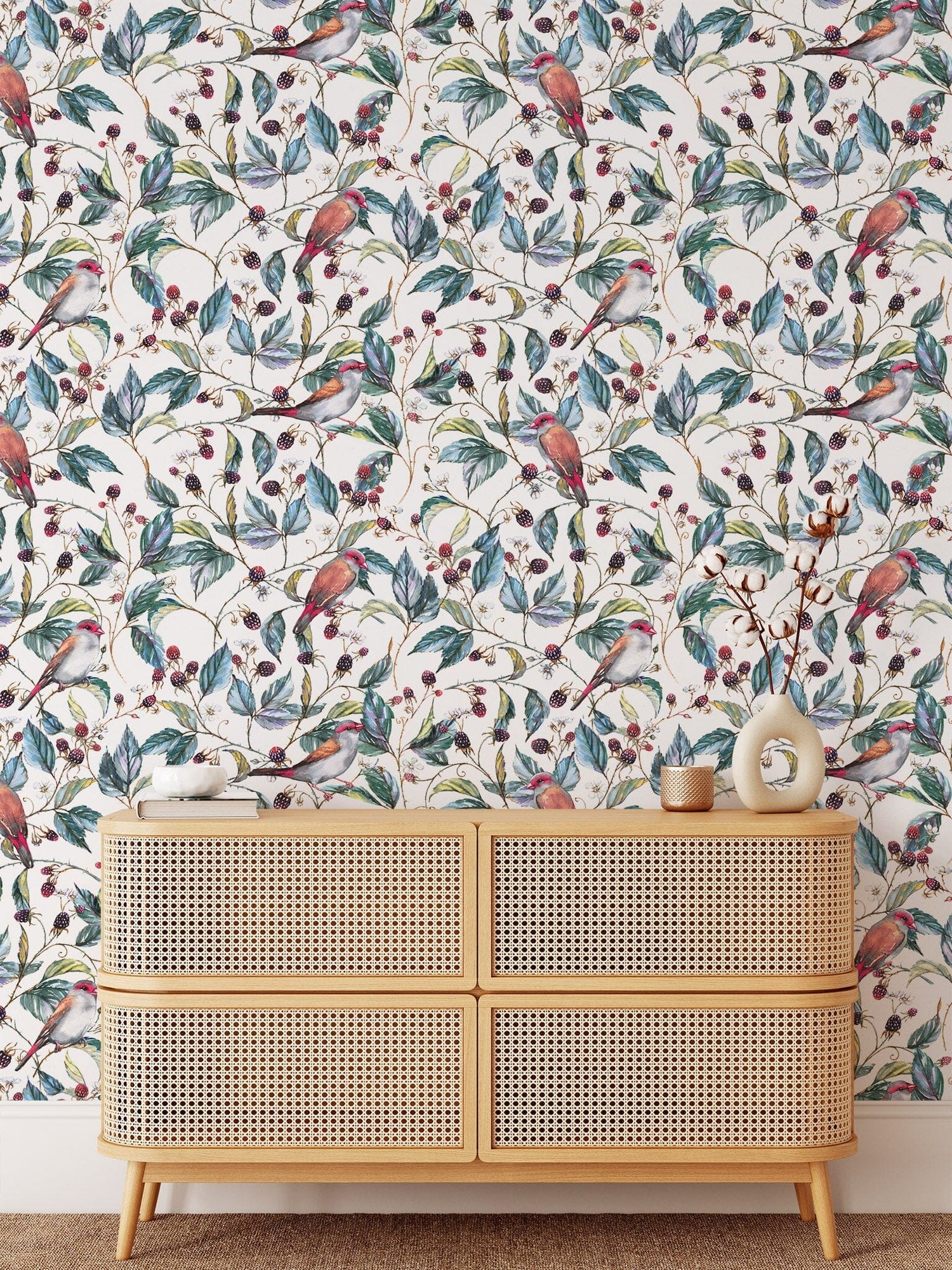 Birds and Red Berry Wallpaper