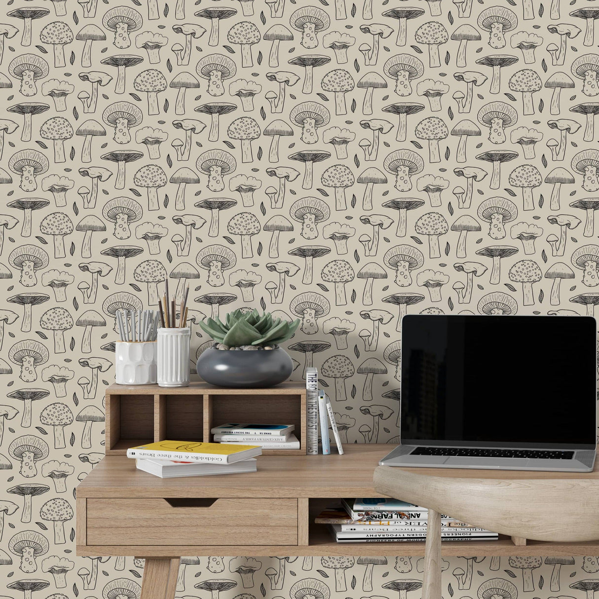 Pattern Mushroom Wallpaper - Black and White Wallpaper