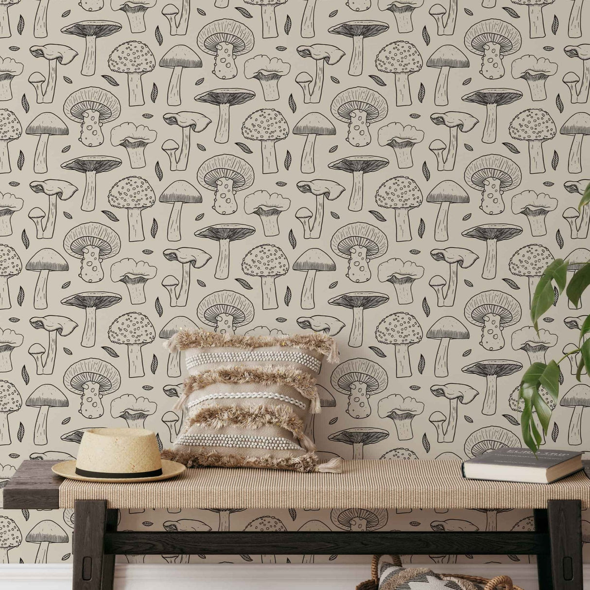 Pattern Mushroom Wallpaper - Black and White Wallpaper