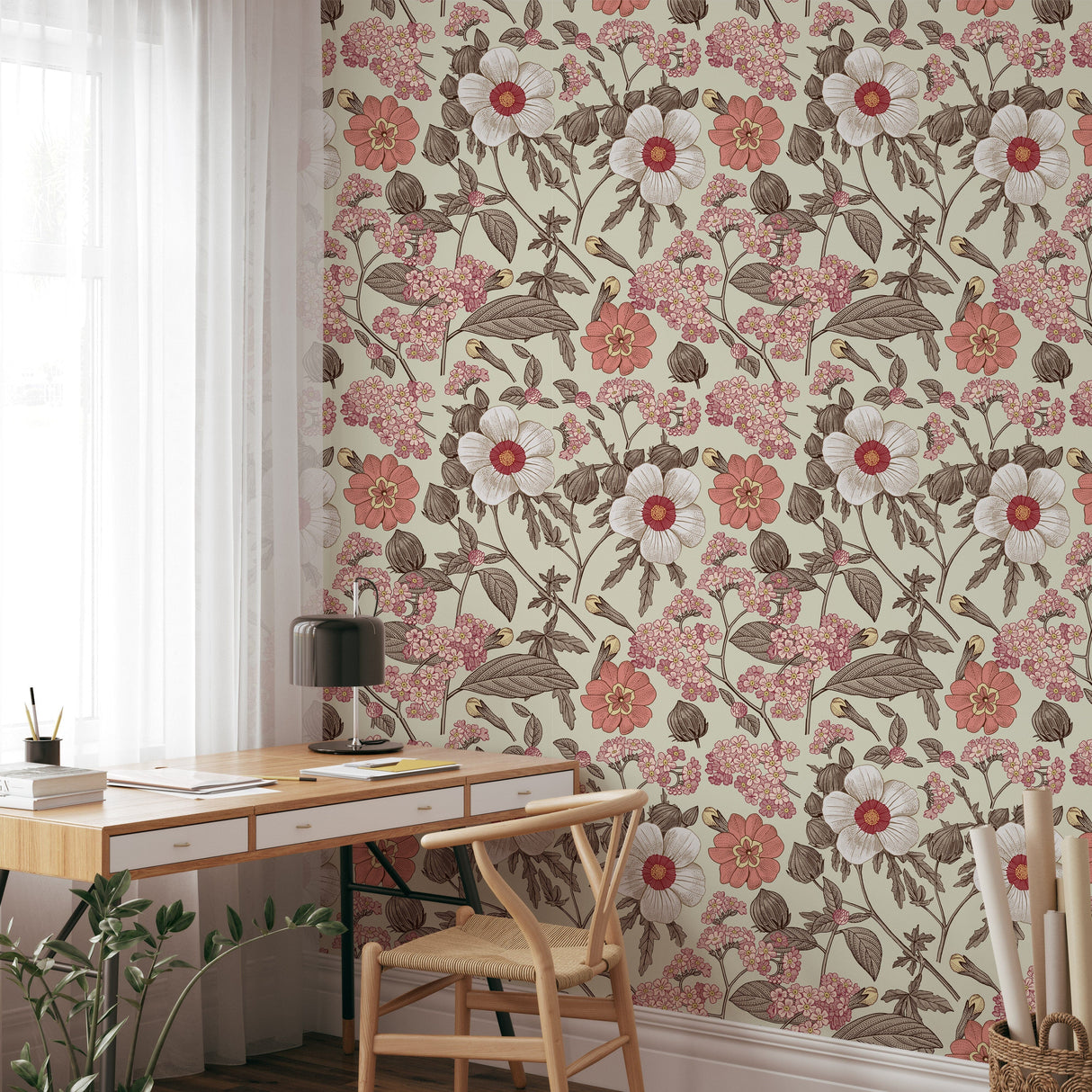 Vintage Flower Art Wallpaper Peel and Stick
