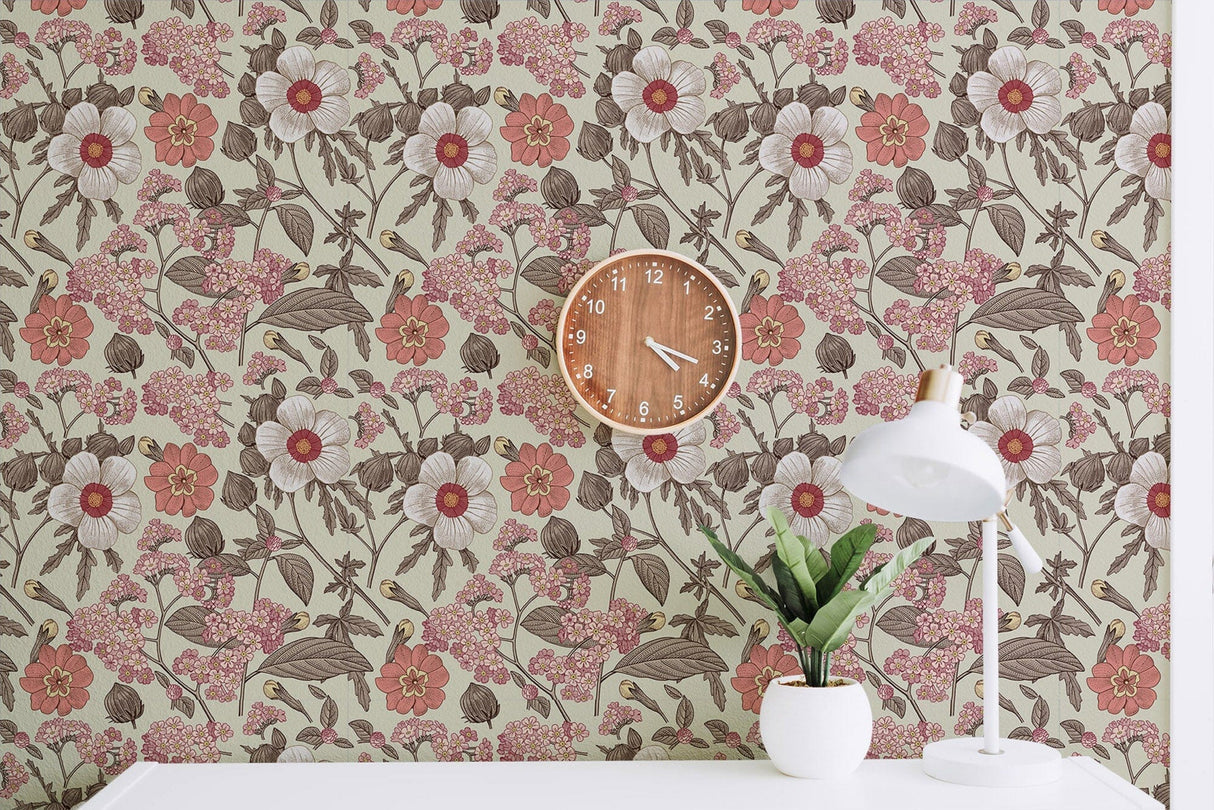 Vintage Flower Art Wallpaper Peel and Stick