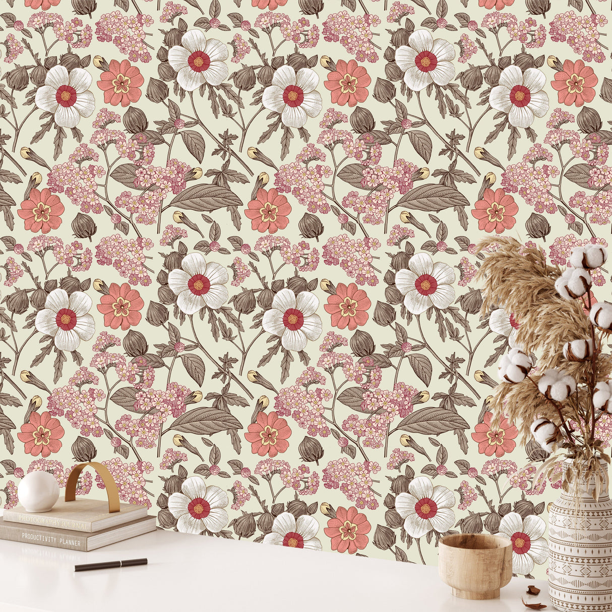 Vintage Flower Art Wallpaper Peel and Stick