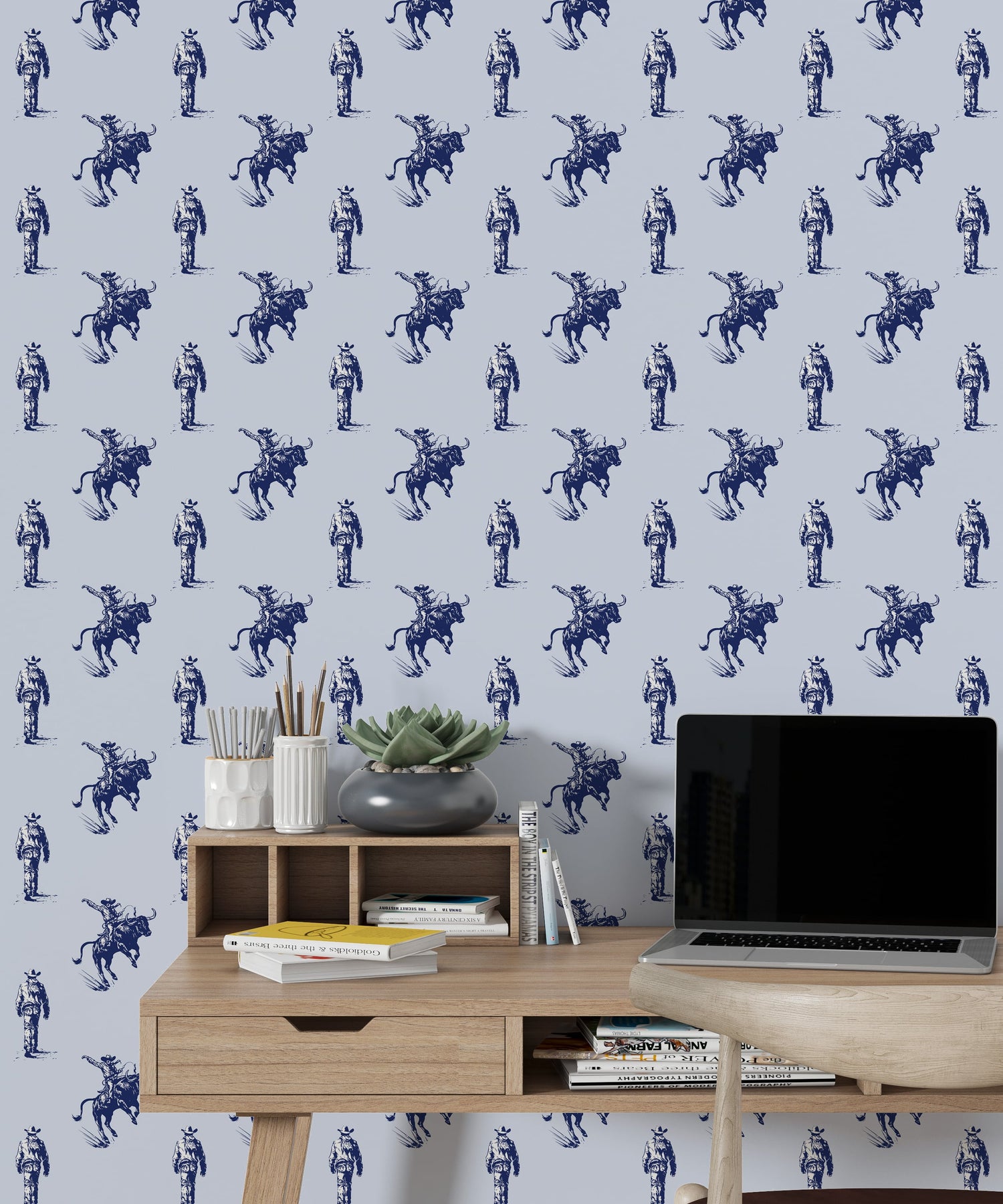 Blue Cowboy Rodeo Western Wallpaper