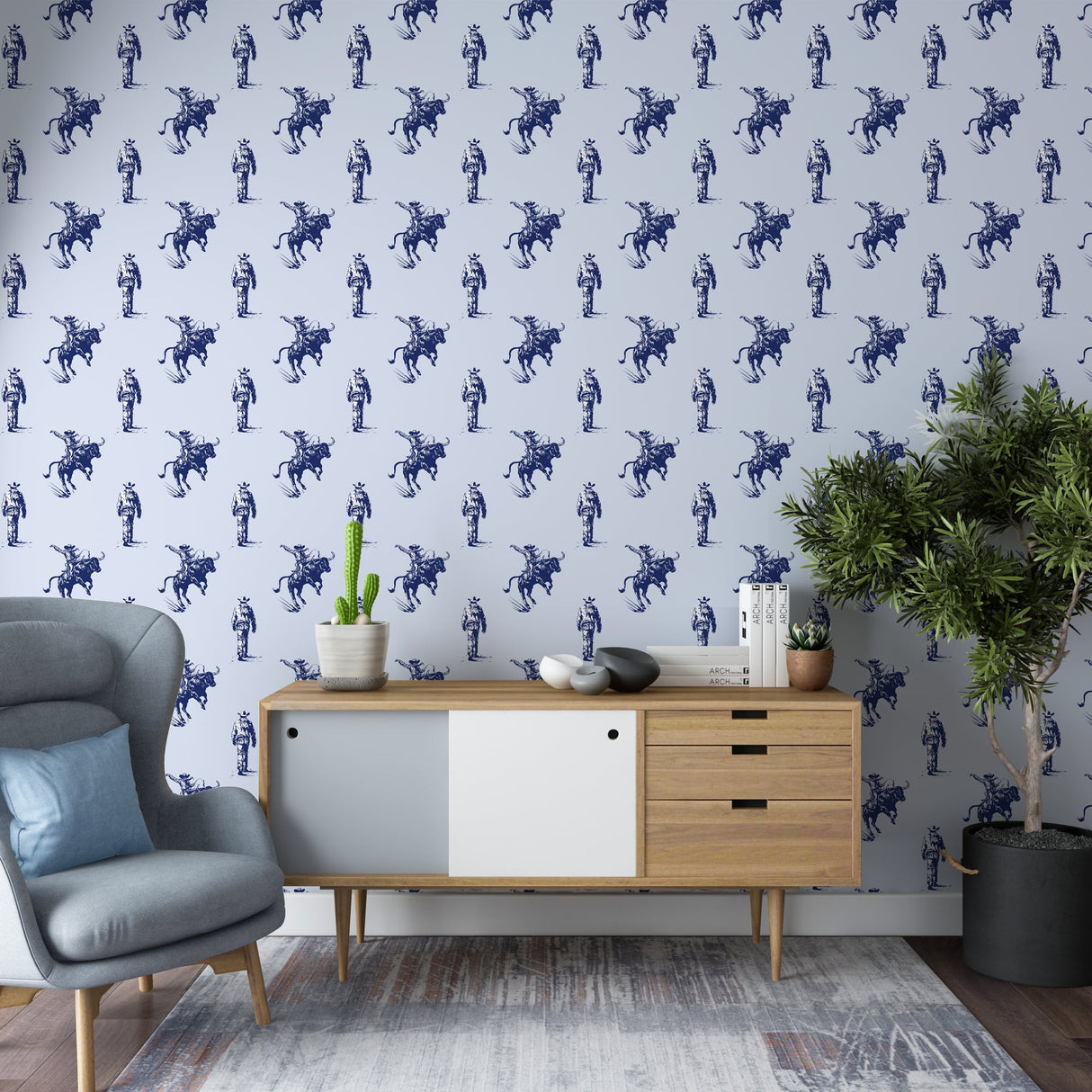 Blue Cowboy Rodeo Western Wallpaper