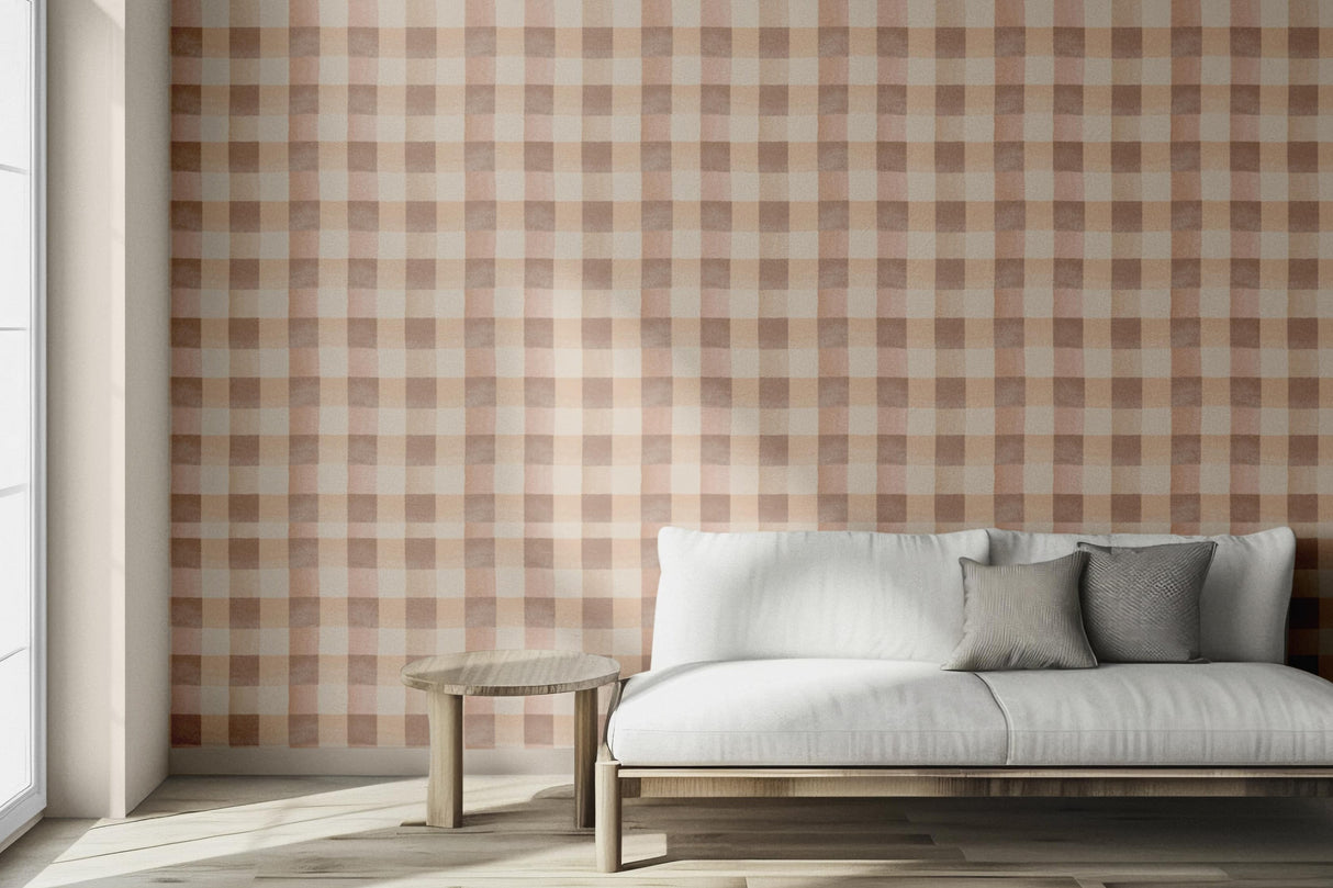 Boho Beige Checkered Wallpaper - Modern Farmhouse Decor