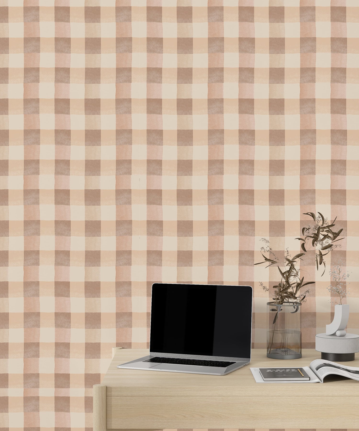 Boho Beige Checkered Wallpaper - Modern Farmhouse Decor