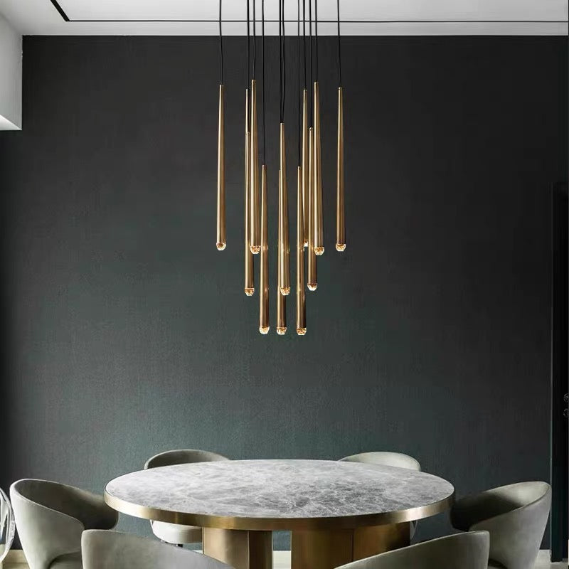 Brass Spinal Tube Combination Chandelier