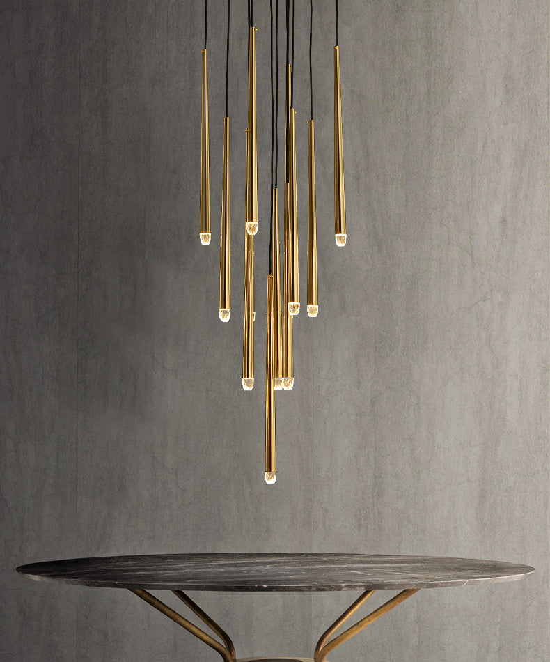 Brass Spinal Tube Combination Chandelier