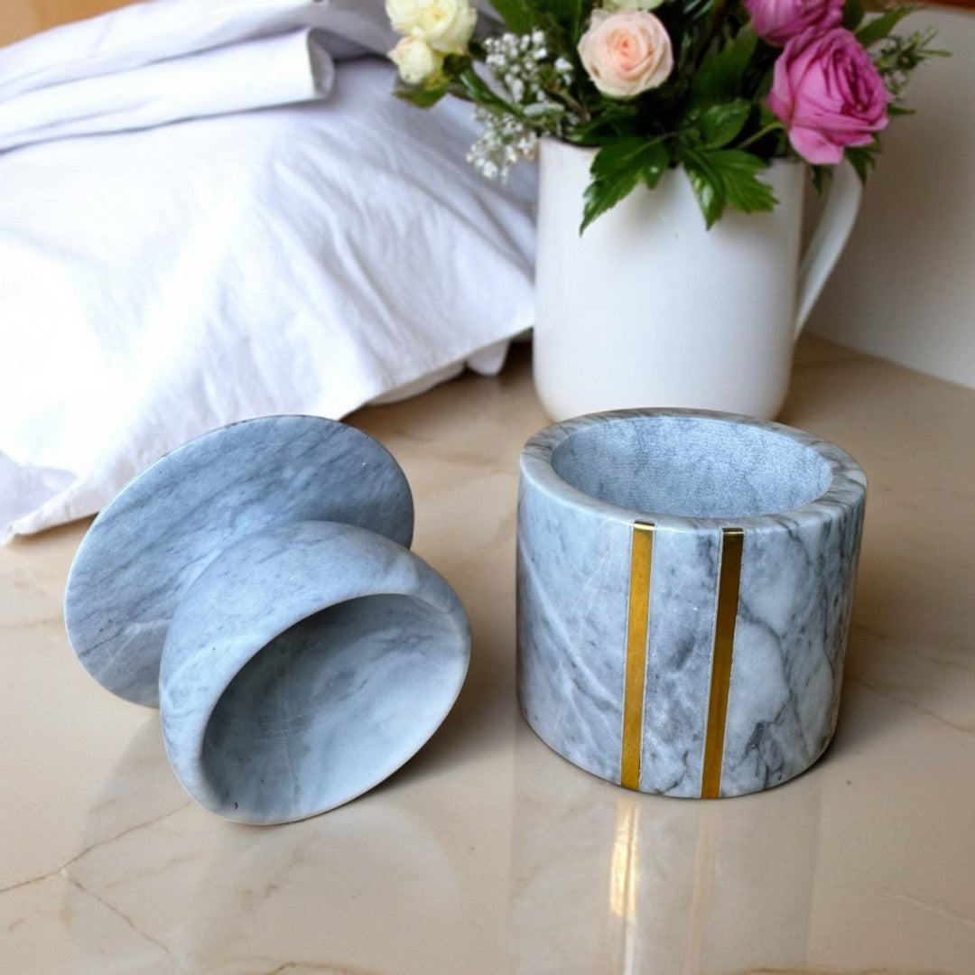 Seraphina Marble Butter Jar, 4"D x 4.5"H