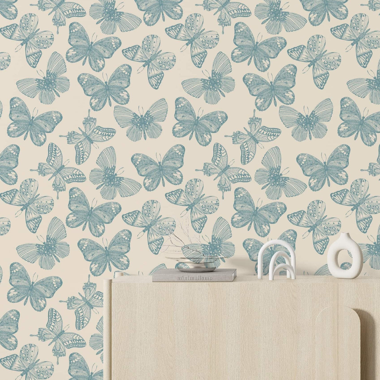 Whimsical Butterfly Wallpaper - Soft Blue Vintage Wallpaper