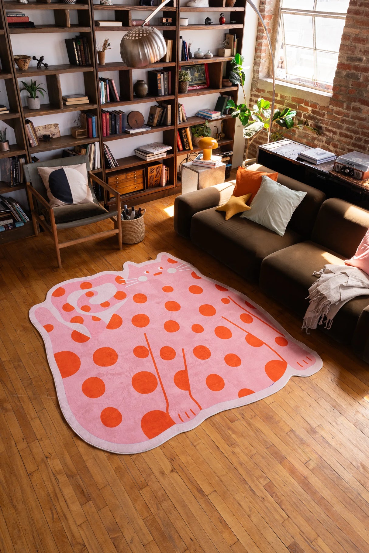 Polka dots Funky Cat Rug by Becca Franks