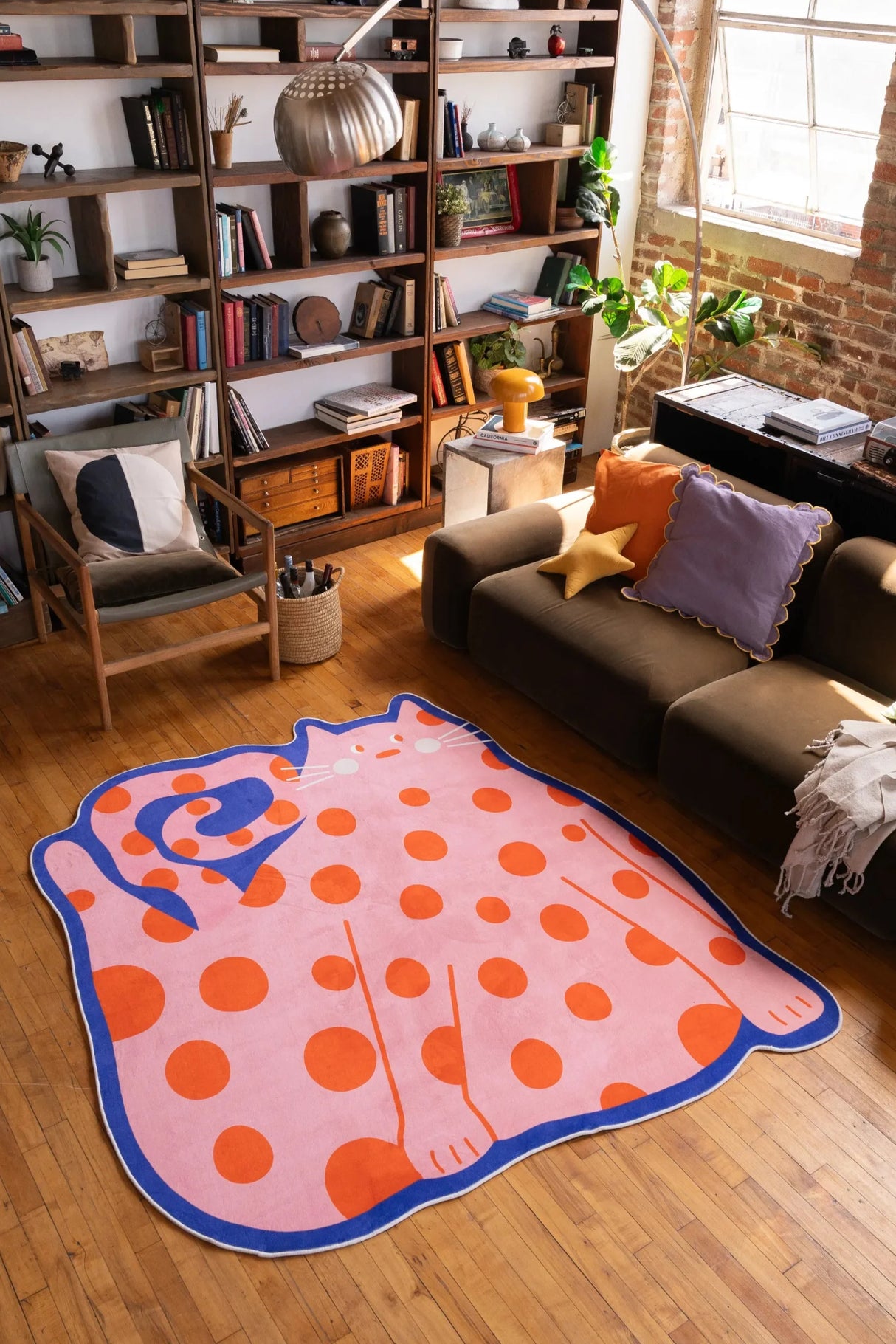 Polka dots Funky Cat Rug by Becca Franks