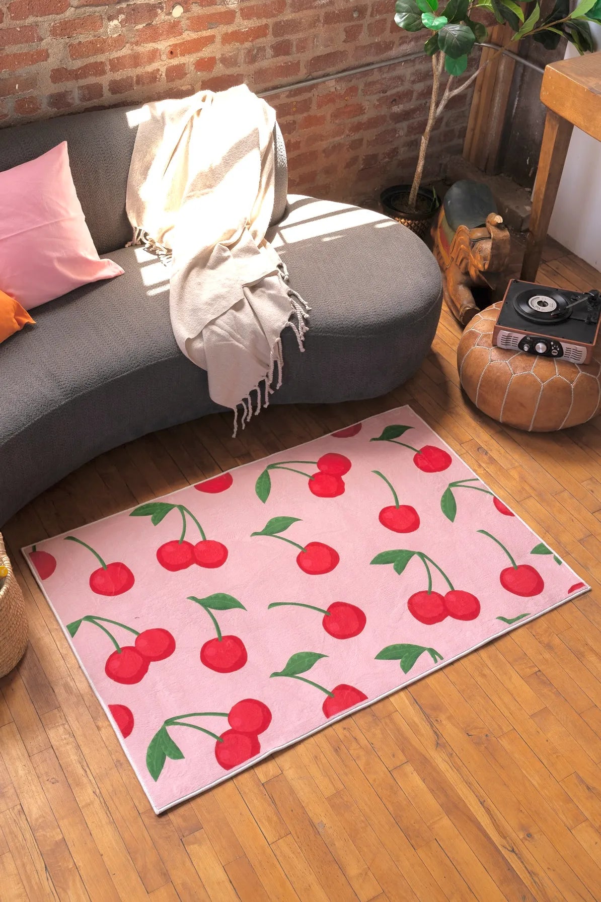 Cute Pink Cherry Rug by Elizabeth Bay
