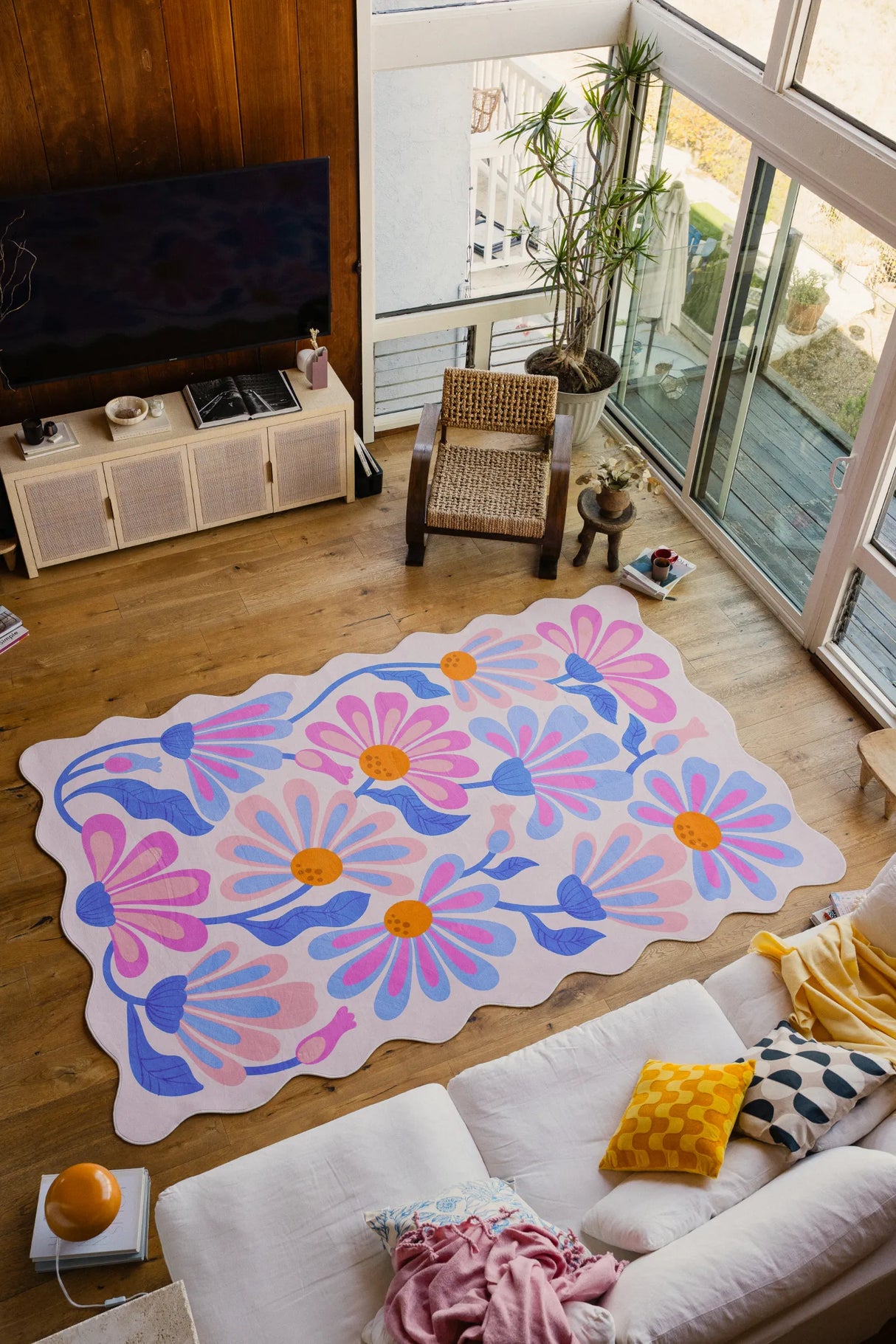 Lavender Base Purple Floral Wavy Rug by Jessica Miller