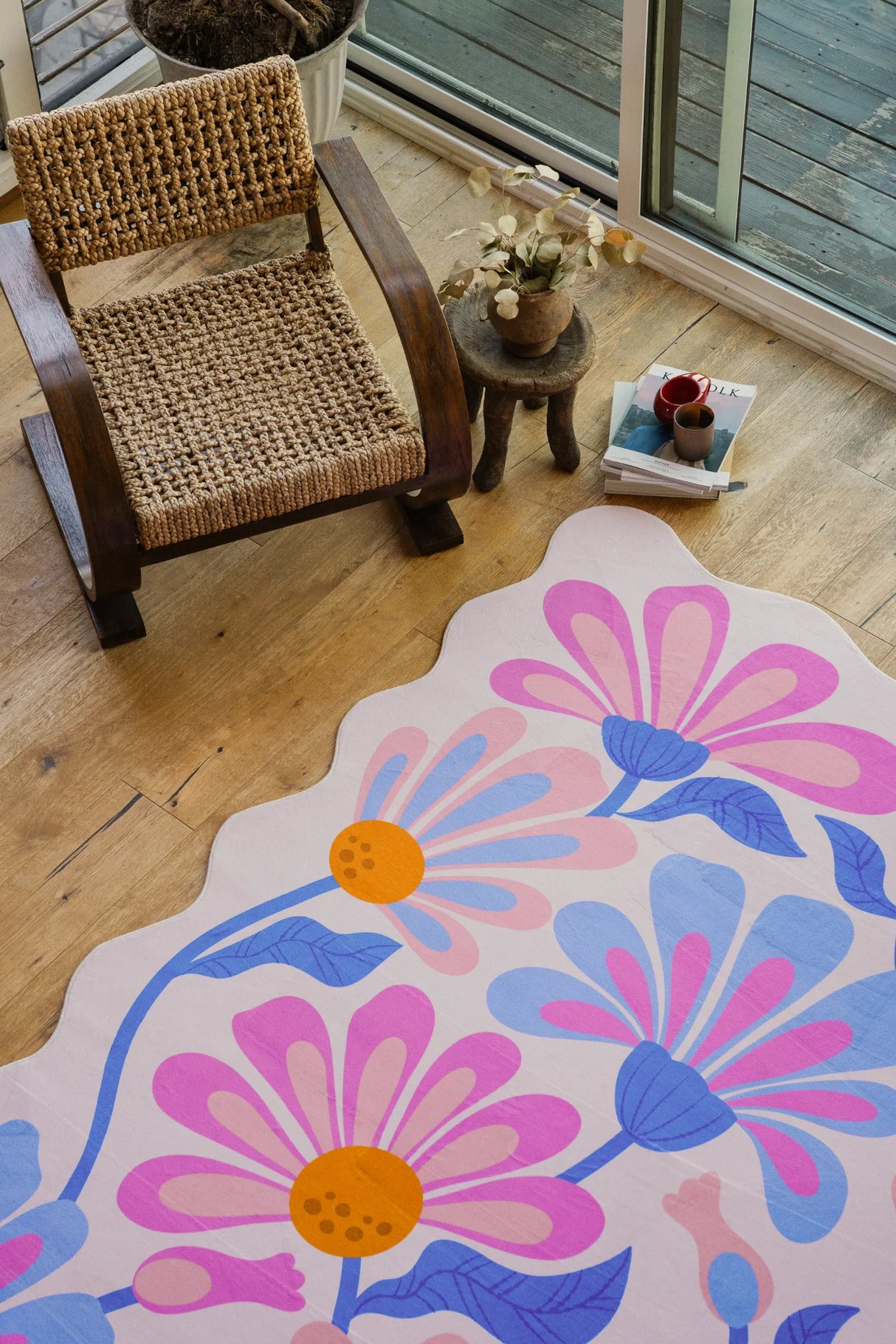 Lavender Base Purple Floral Wavy Rug by Jessica Miller