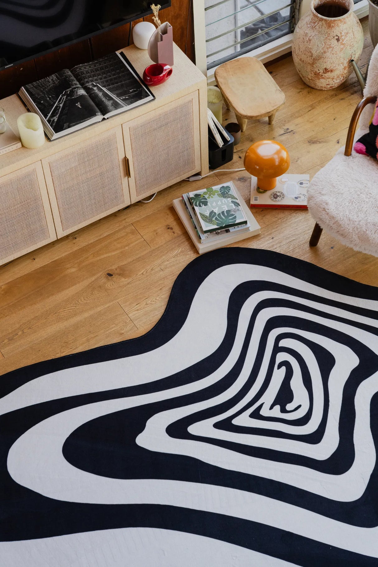 Black and White Vertigo Irregular Area Rug