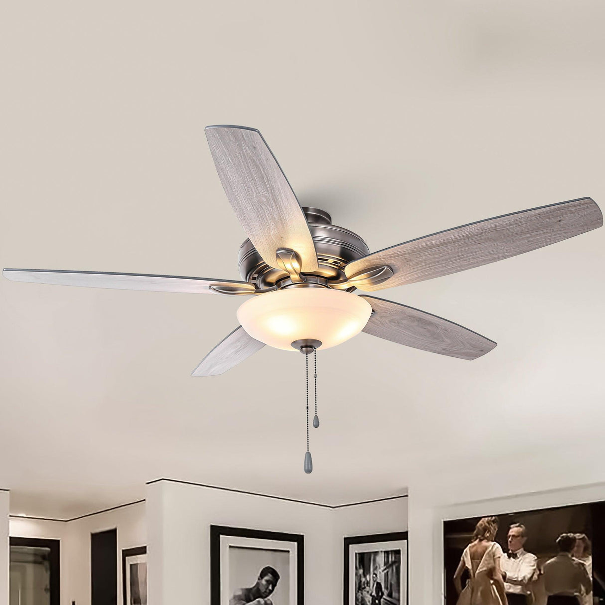 52" Traditional Pull Chain 5 Blades Ceiling Fan with Light