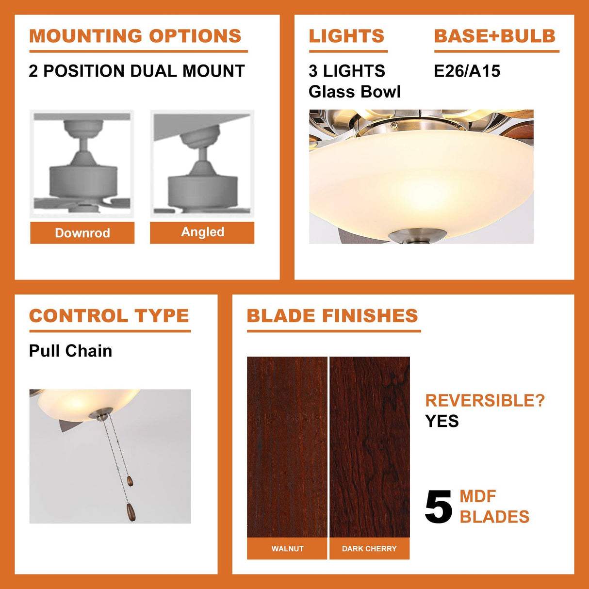 52" Traditional Pull Chain 5 Blades Ceiling Fan with Light