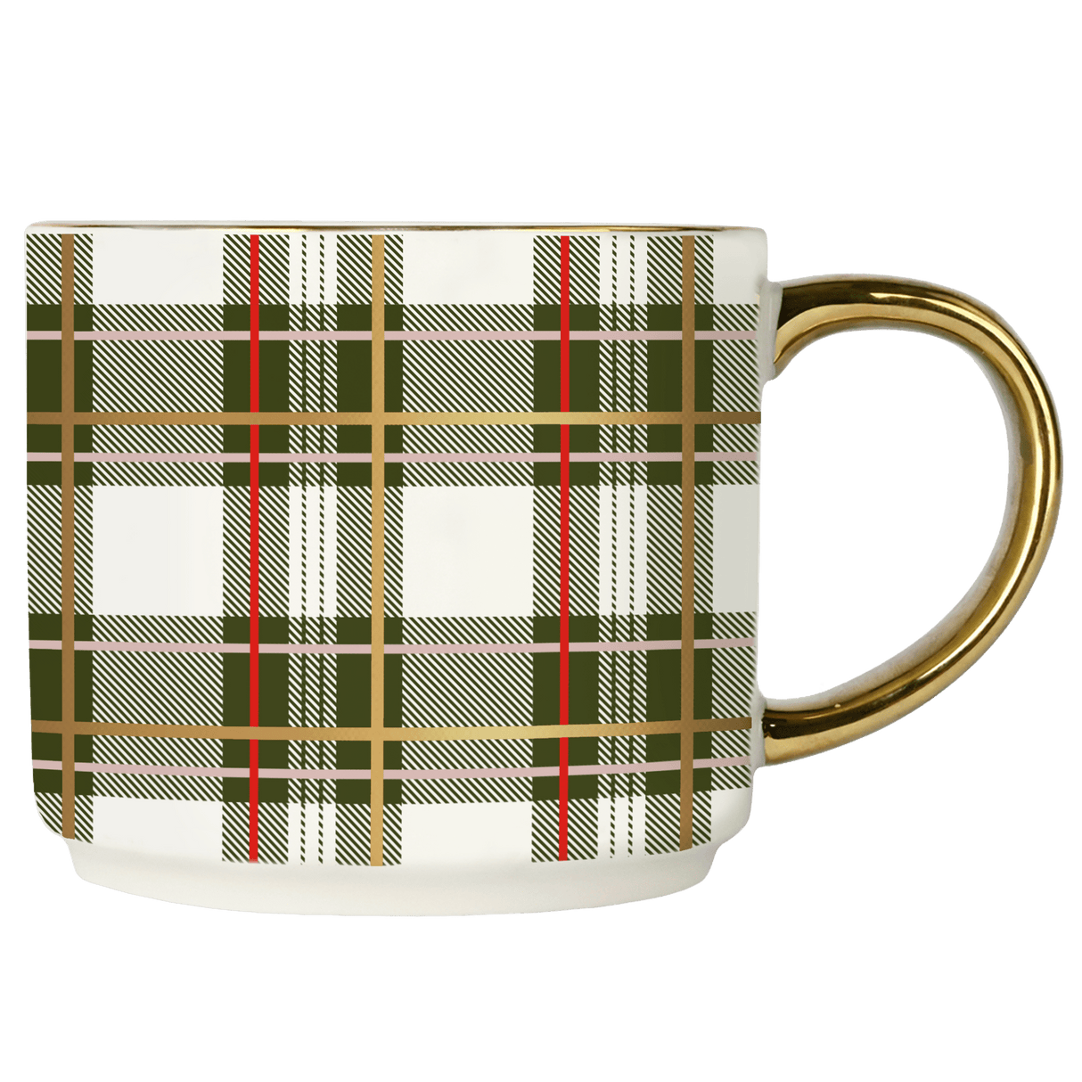 Green Plaid 14oz. Gold Handle Coffee Mug