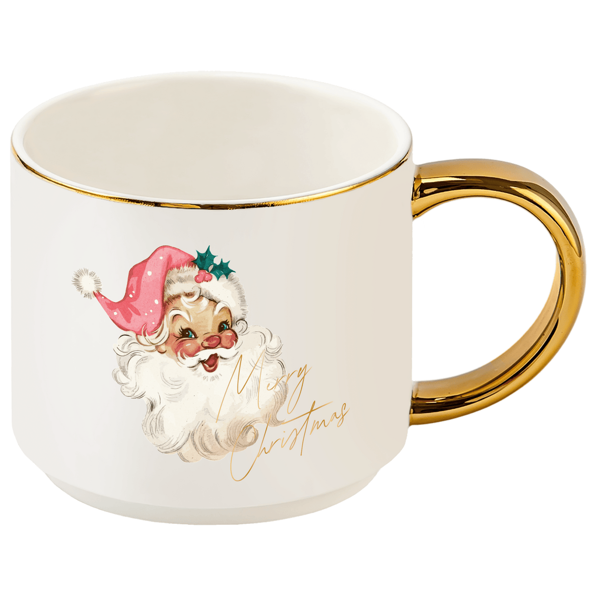 Vintage Santa 14 oz Gold Handle Coffee Mug