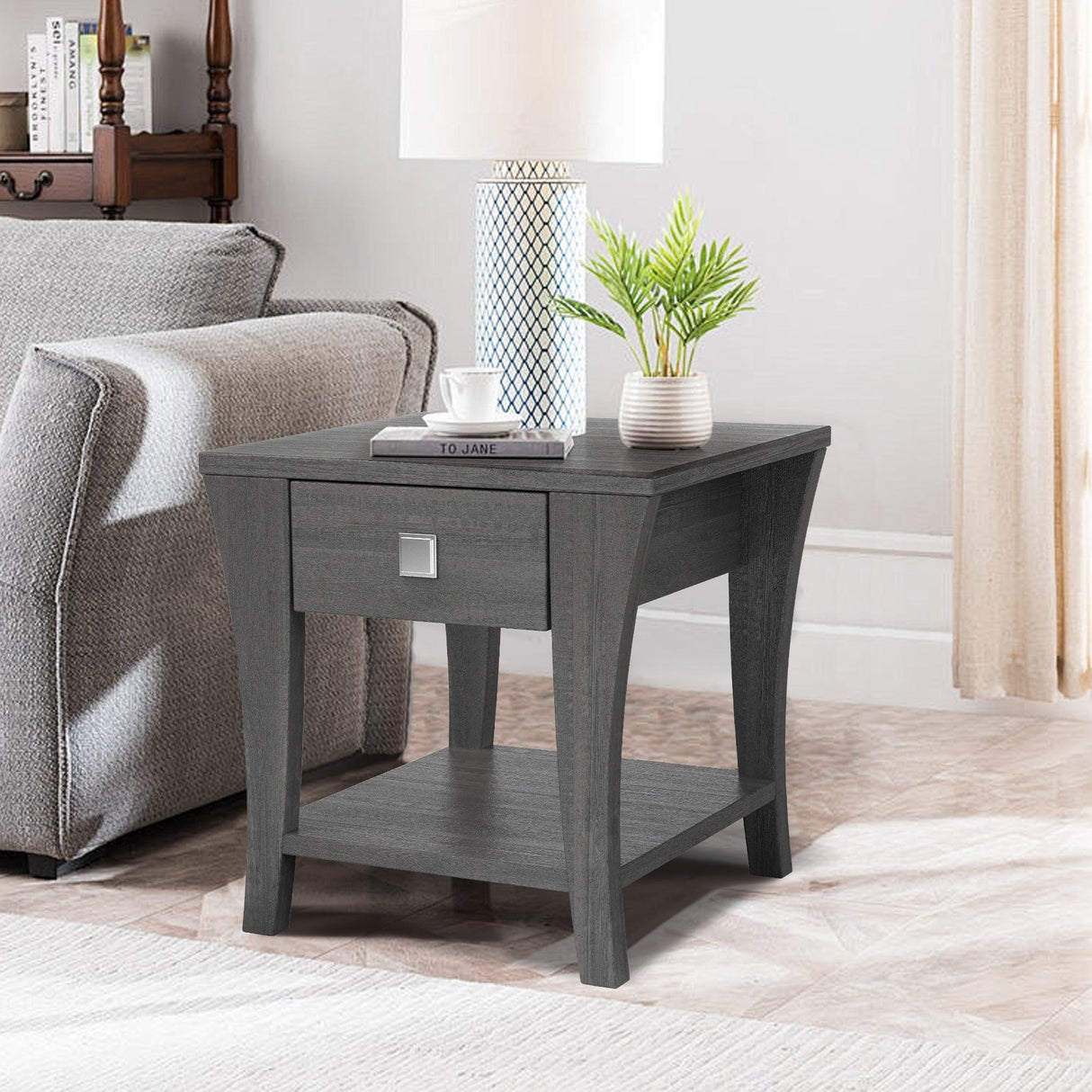 Furniture of America Amity End Table, Gray