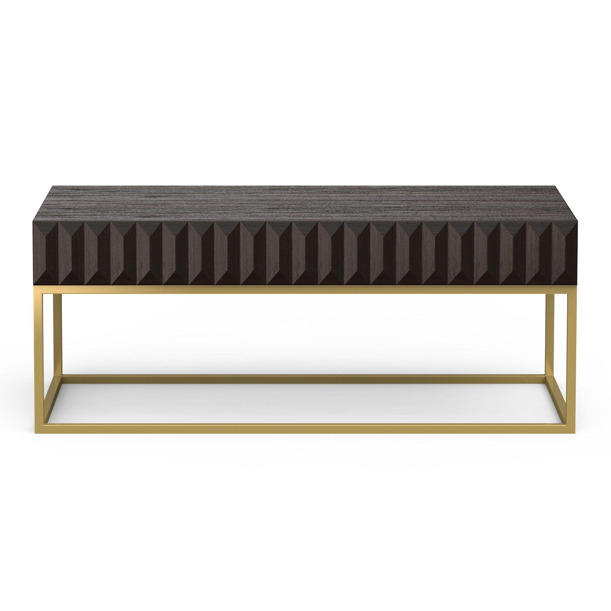 Walnut/Gold Textured Front Panels Coffee Table with Concealed Drawers