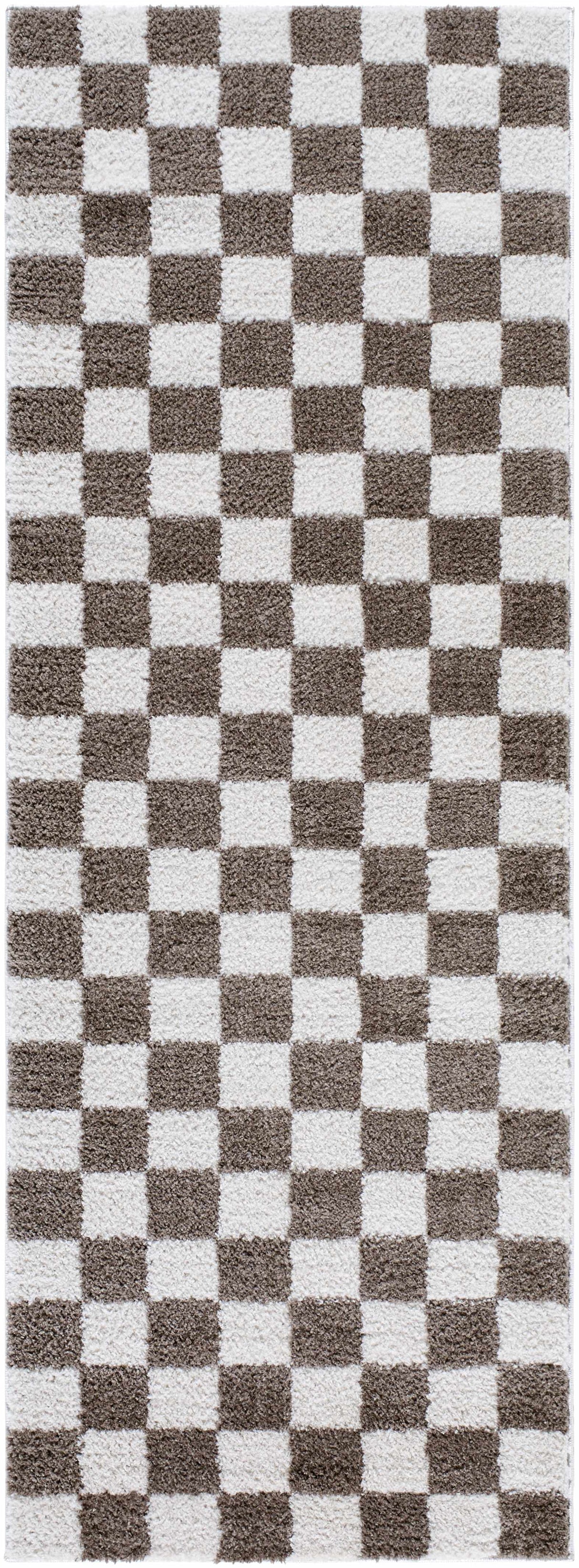 Canika Brown Washable Checkered Area Rug