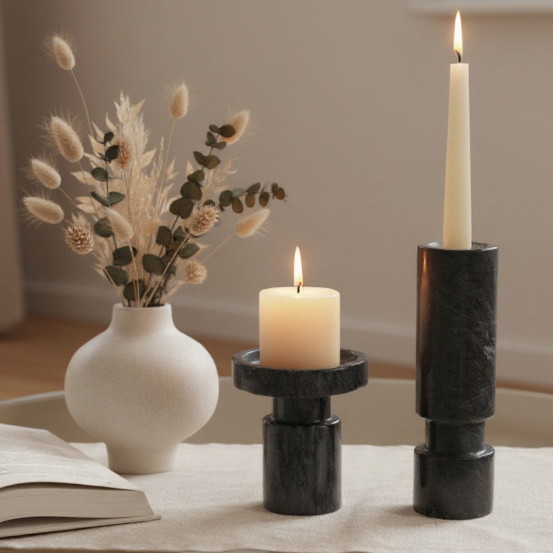 Noir Oceana Marble Candle Holders