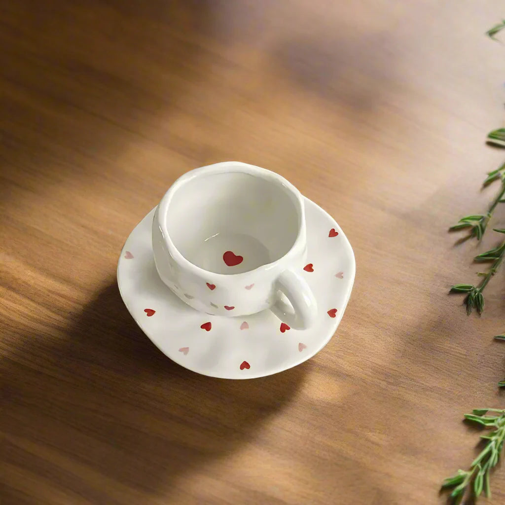 Ceramic Heart Mug and Saucer Set