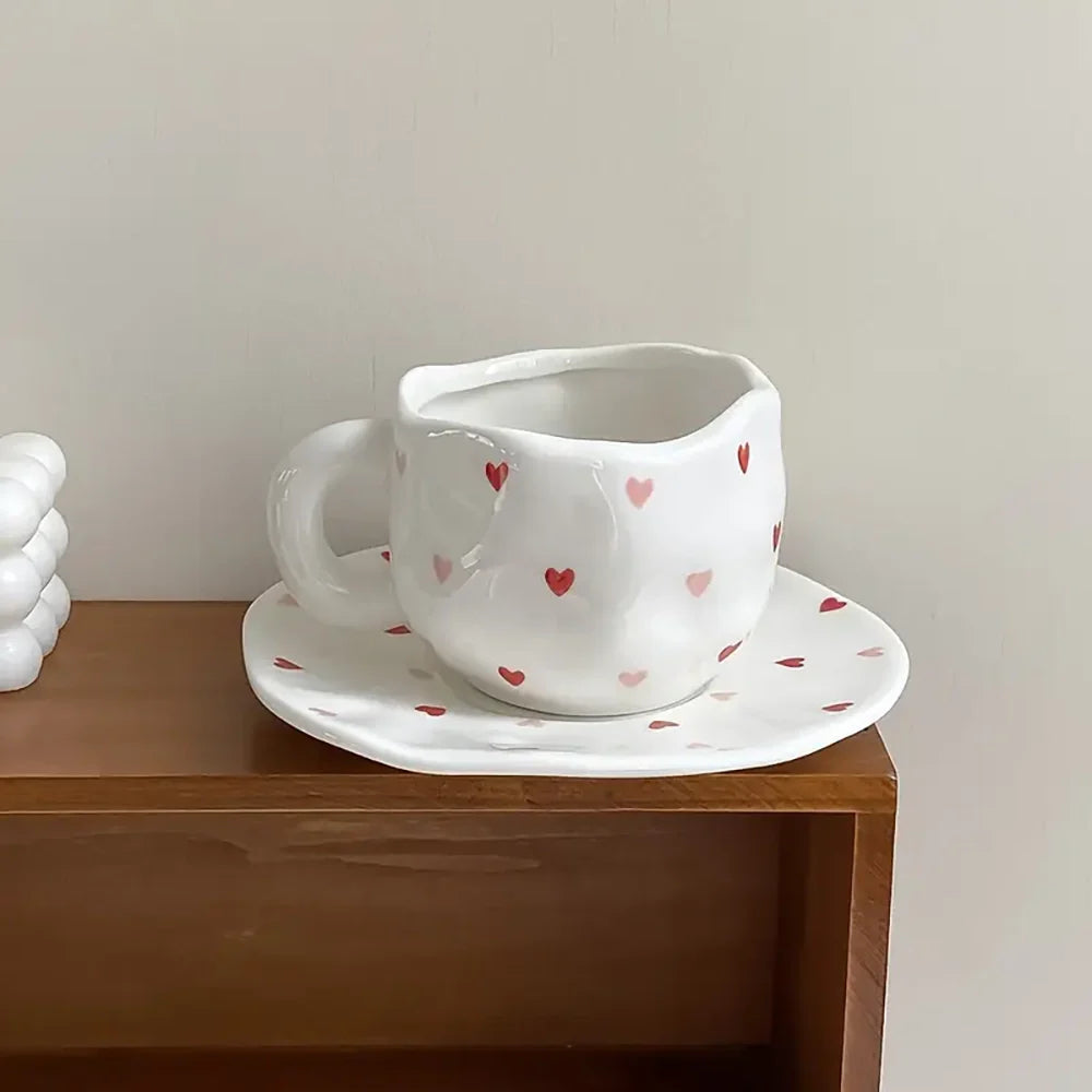 Ceramic Heart Mug and Saucer Set