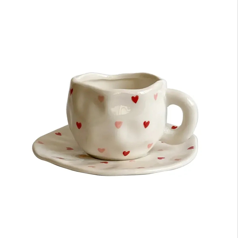 Ceramic Heart Mug and Saucer Set