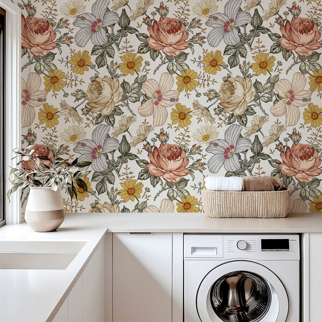 Chamomile Rose Hibiscus Flower Vintage Wallpaper