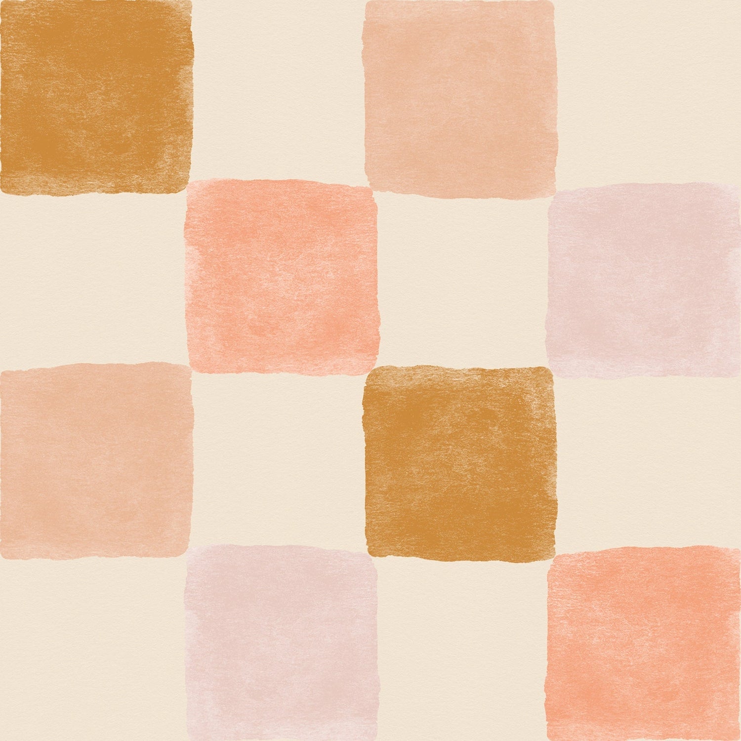 Artisan Checkered Wallpaper - Warm Terracotta and Mustard Tones