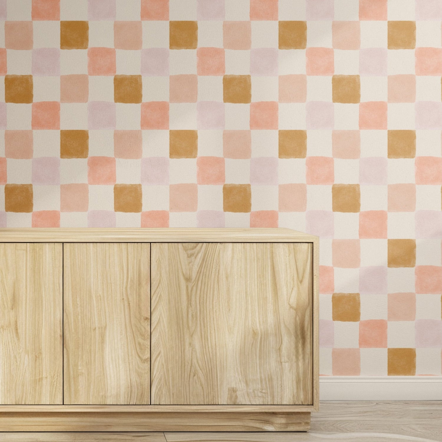 Artisan Checkered Wallpaper - Warm Terracotta and Mustard Tones