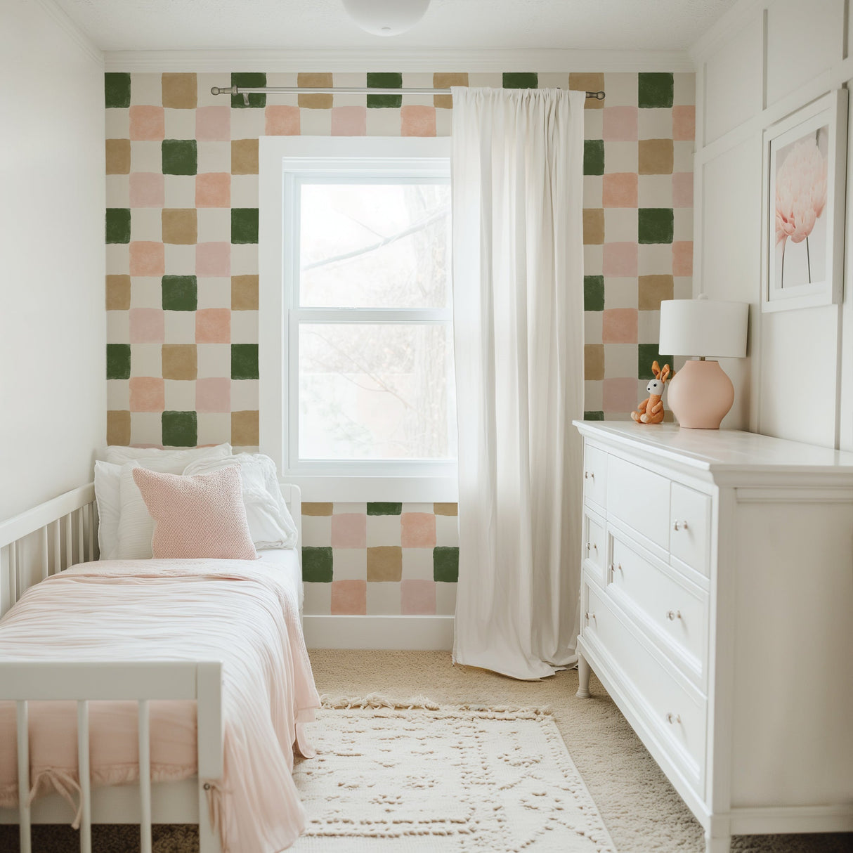 Warm Green and Pink Checker Wallpaper - Earthy & Pastel Tones