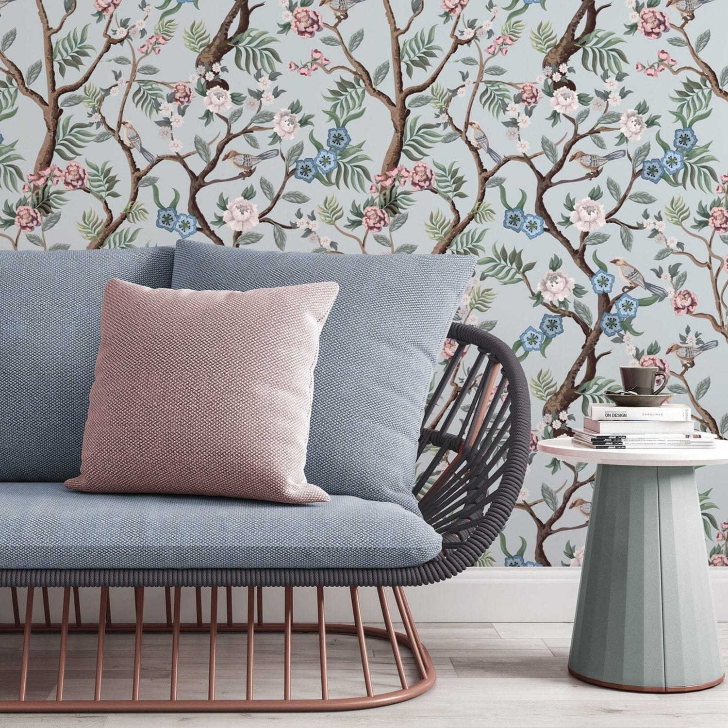 Blue Chinoiserie Birds Wallpaper