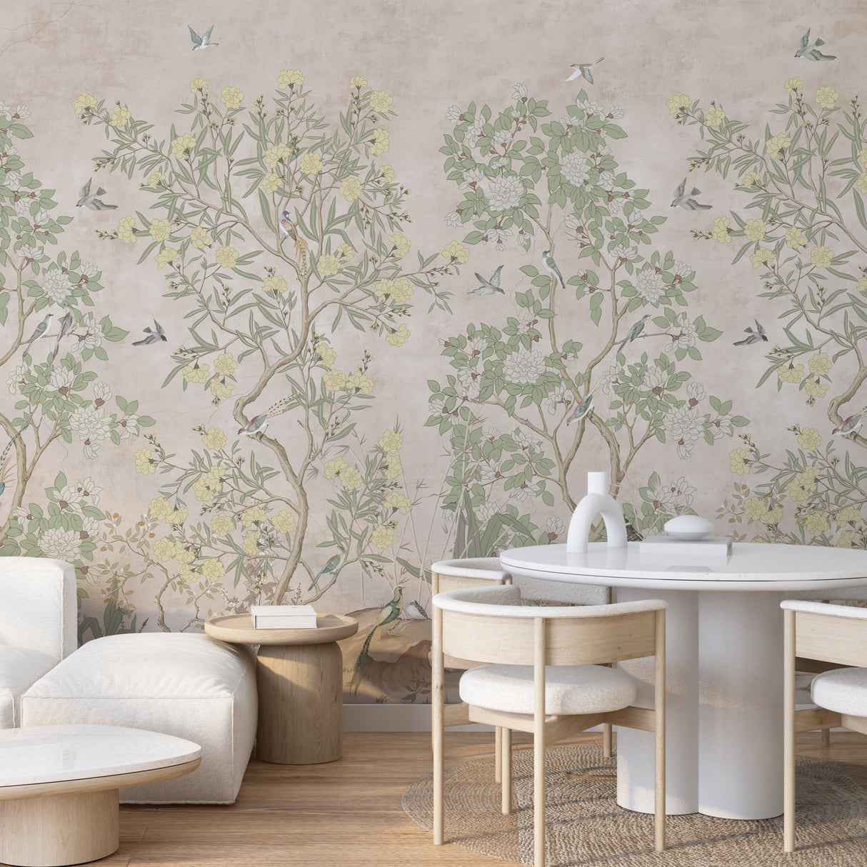 Vintage Chinoiserie Wallpaper Mural - Birds and Blossoms