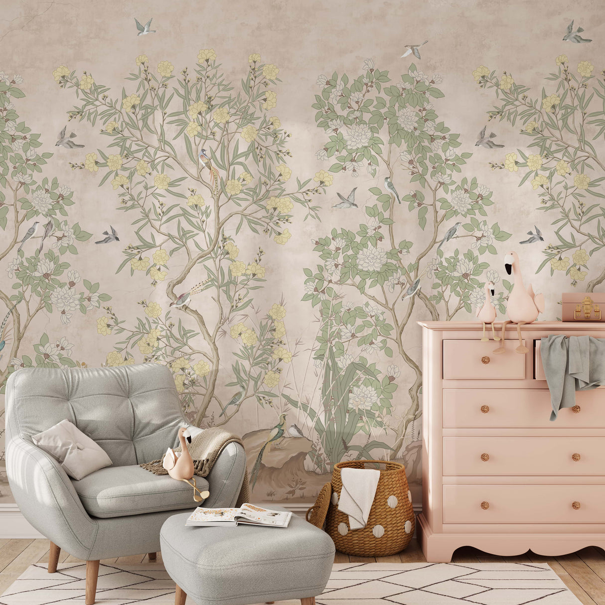 Vintage Chinoiserie Wallpaper Mural - Birds and Blossoms