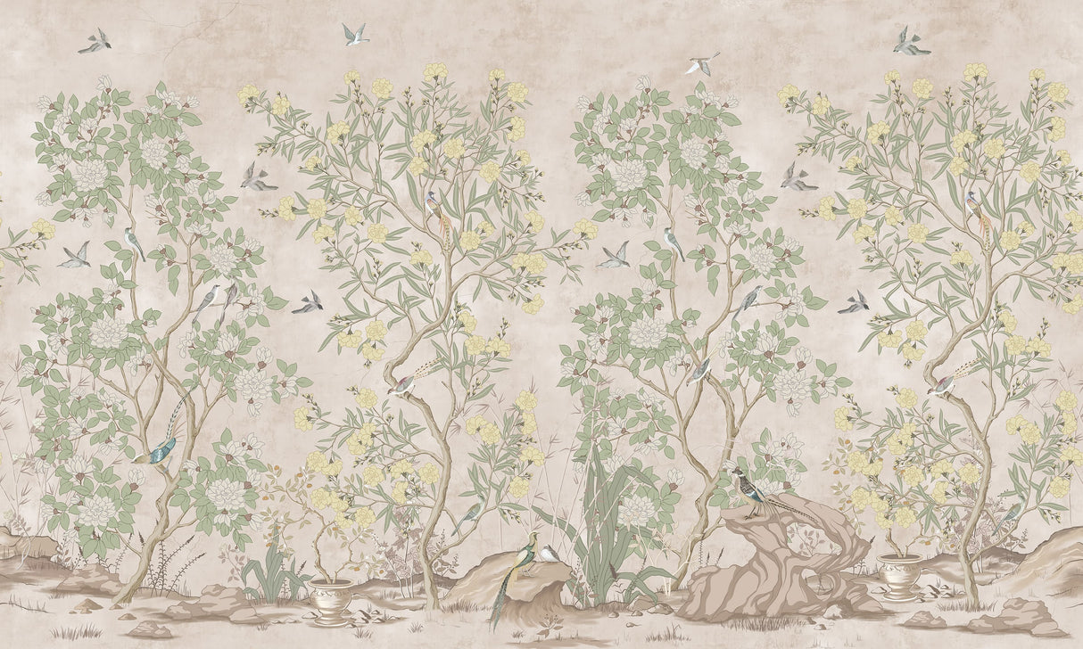Vintage Chinoiserie Wallpaper Mural - Birds and Blossoms