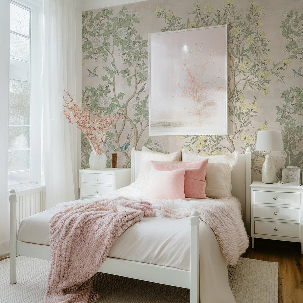 Vintage Chinoiserie Wallpaper Mural - Birds and Blossoms