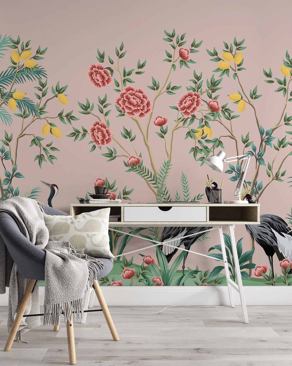 Pink Japanese Chinoiserie Removable Wallpaper Mural