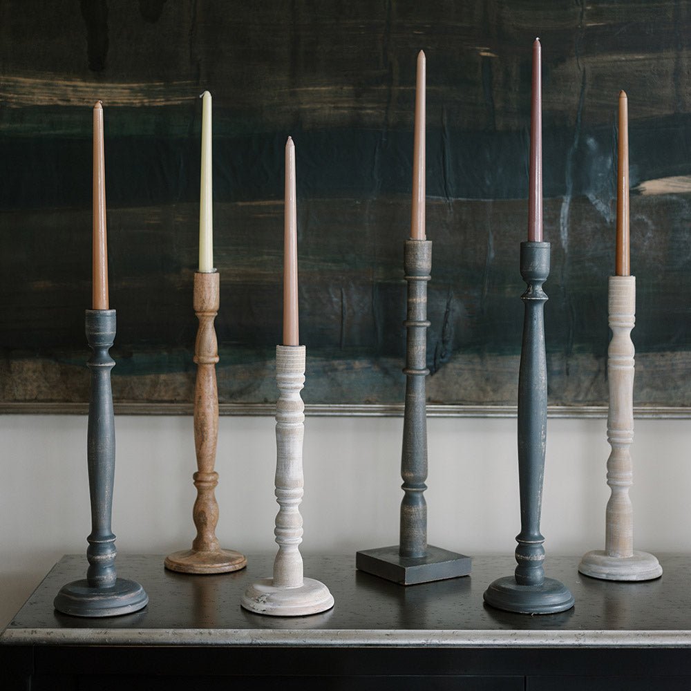 Tapered Candle Holder, Dark Grey Wood